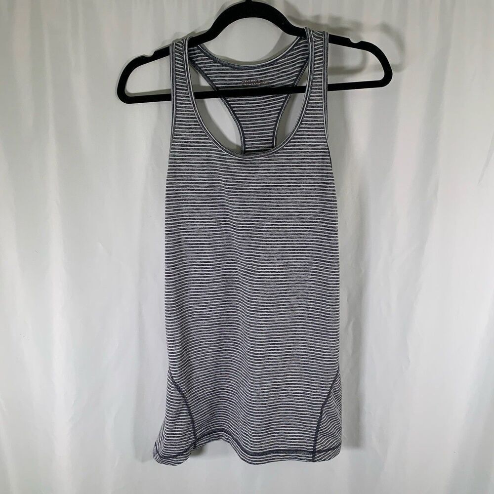 Zella Tank Top Women's Medium Grey Striped Round Neck Pullover Top